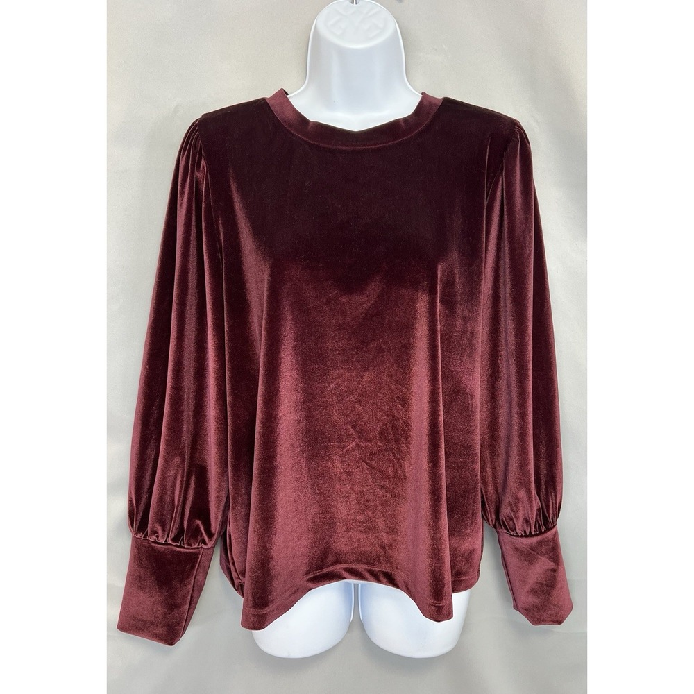 Loft Women's Red Velvet Top Blouse Long Sleeve Sz Large Petites‎